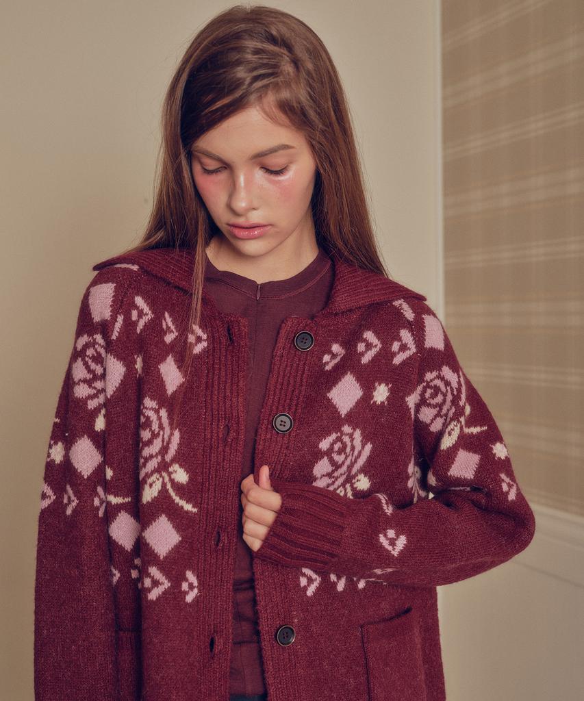 MELLY&ROSE Rose Cowichan Knit Cardigan (310251)_Wine