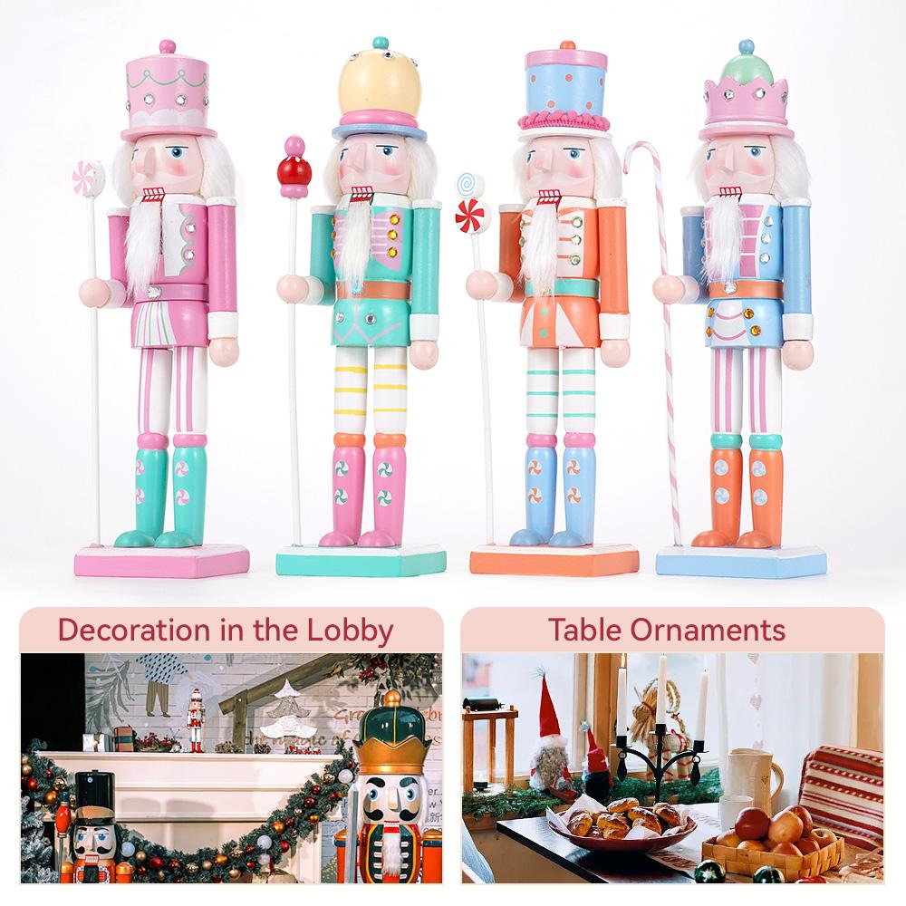 30CM Wooden Nutcracker Ornament Candy Series Soldier Statues Handcraft Doll Toy Home Office Decoration Statues Christmas Gift