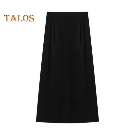 Женская юбка А-силуэта, эластичная, с высокой талией, однотонная, ретро-юбка с разрезом, однотонная, осень-зима, утягивающая юбка