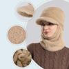 Winter Plush Hat Bib One-piece Knitted Hat Ladies Cycling Face Covering Ear Protection Warm Woolen Pullover Hat