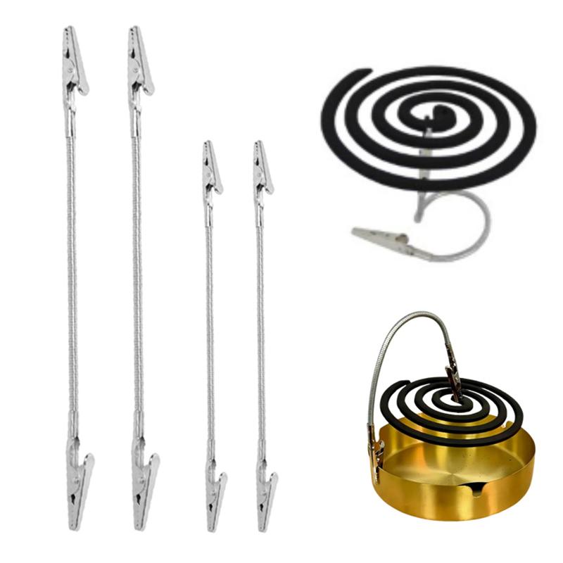 Portable Mosquito Coil Clip Double-Headed Alligator Clip Mosquito Coil Extra Long Metal Thread Coil Holder Clip Stainless Steel