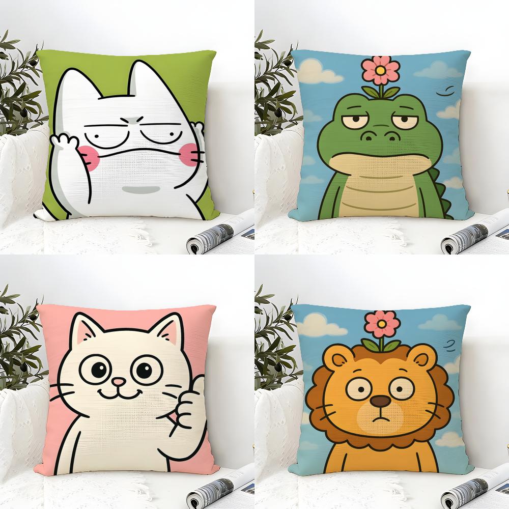 Surprised Cat Funny Party Pattern Pillow Case Cotton Linen Fabric Square Zipper Pillowcase Home Decorative Living Room