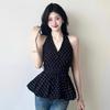 Французский шик Топ без рукавов в горошек с завязками на шее - Женская летняя приталенная рубашка, подчеркивающая талию