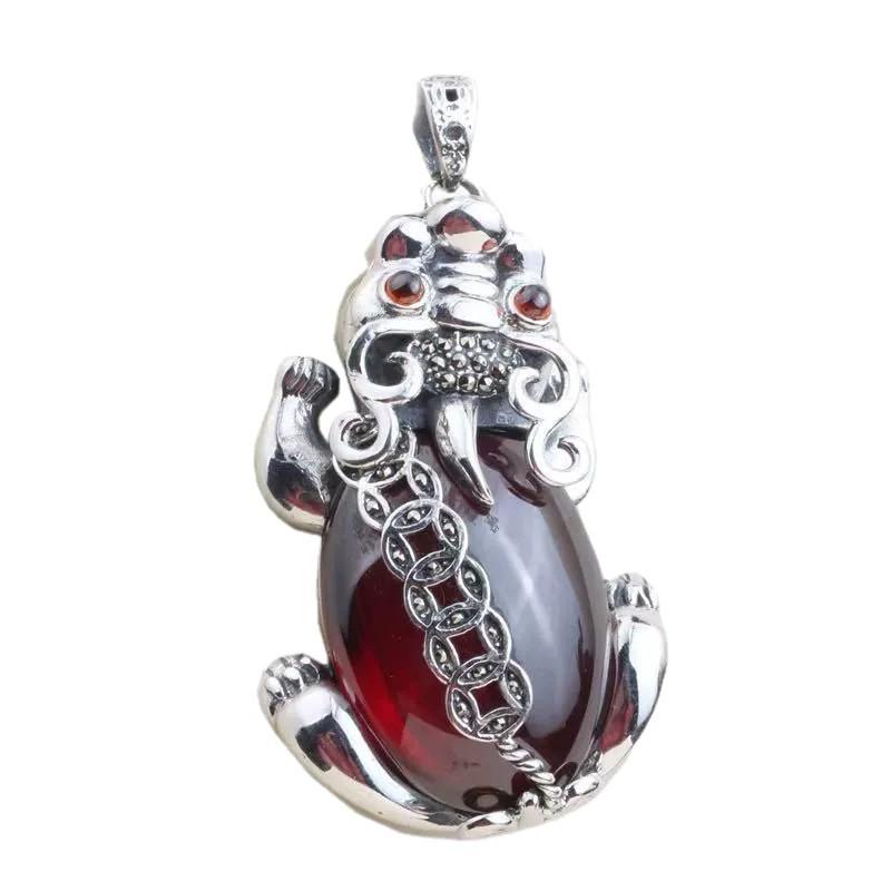 Vintage Copper PiXiu Pendant Necklace With Garnet Stone Men Women Boho Retro Statement Jewelry