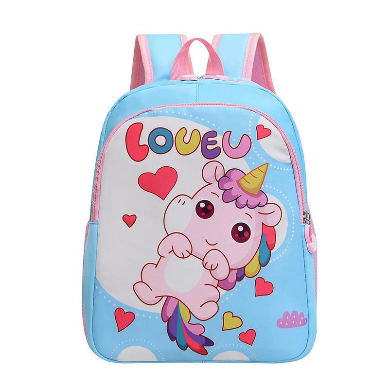 Cute Cartoon Unicorn Print Kids Backpack Large Capacity Breathable Nylon Schoolbag