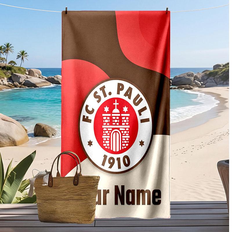 FC St. Pauli Personalized Printed Beach Towel Soccer Logo Support Custom Name Text Absorbent Towel For Sport Travel Special Gift