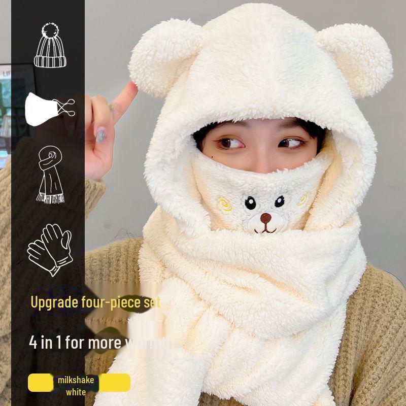 Милый зимний комплект из шапки и шарфа с медведем, маской и наушниками - ветрозащитный и плюшевый