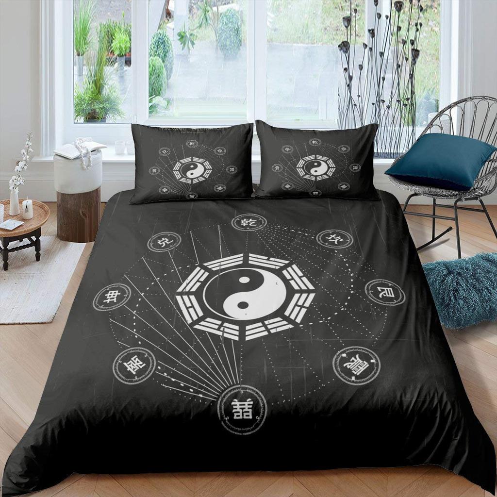 Пододеяльник Yin Yang King Queen Vintage Tai Chi Quilt Cover Комплект постельного белья с гаданиями Oriental Culture Polyester Sheer