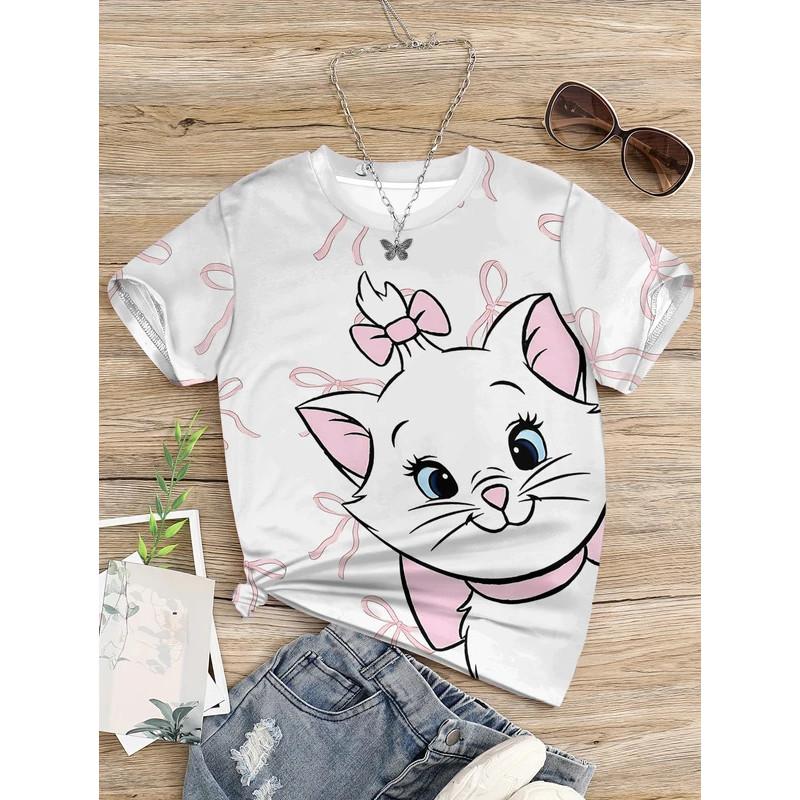 Cute Marie Cat Bow T-Shirt for Kids 3D Printed Design Perfect for Summer Casual Wear