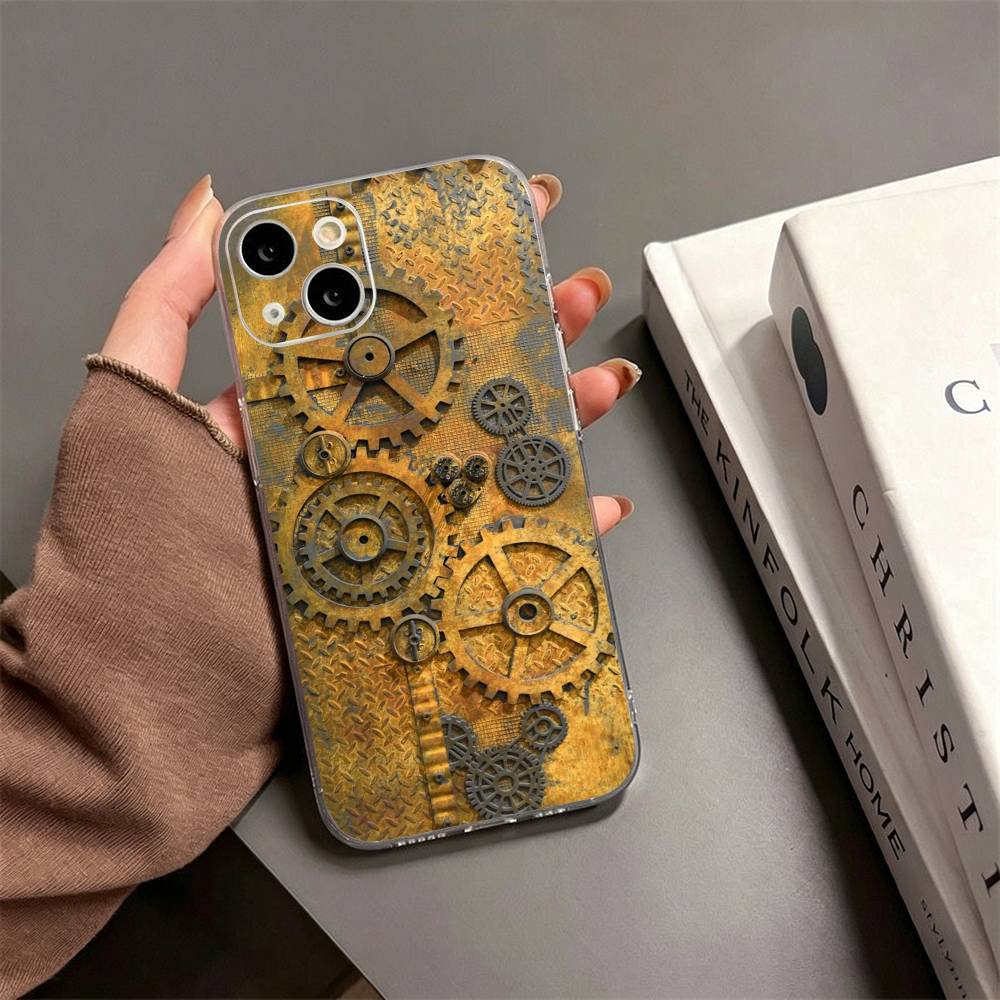 S-Шестеренка Стимпанк Механическая КРУТАЯ Чехол Для Телефона Для iPhone17,16,15,14,13,12,11 Plus,Pro Max Мягкий Прозрачный Чехол