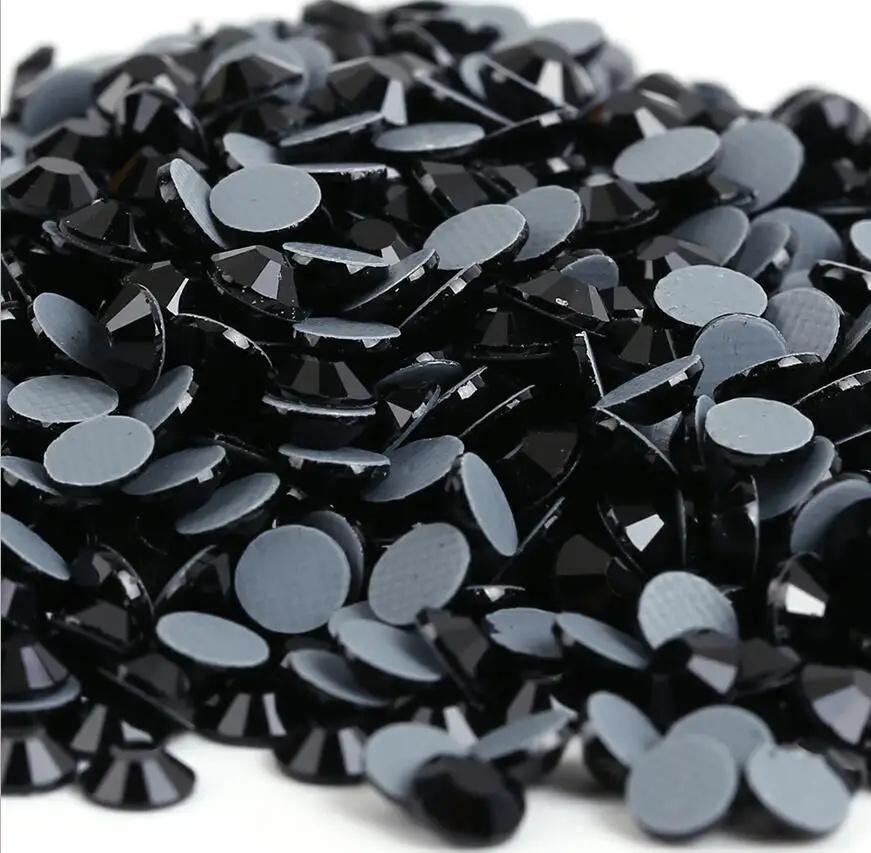 SS4-SS30 Black Jet Better DMC Hot Fix Flatback Rhinestones Glass Strass Hotfix Iron on Sewing Fabric Decorations Accessories