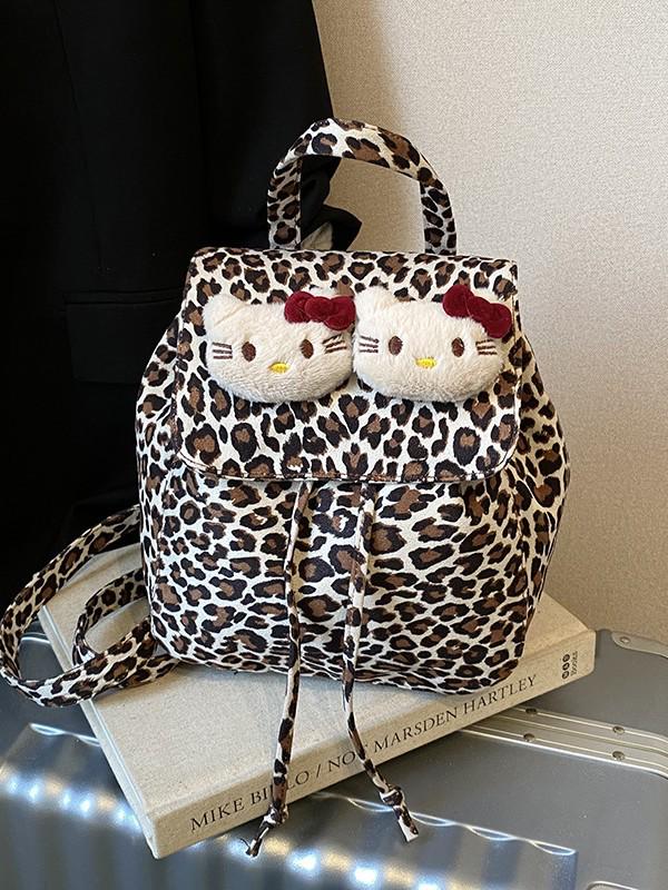Рюкзак для кошки с леопардовым принтом: Корейский стиль, замша, многоцелевой для девочек - Осень/Зима.