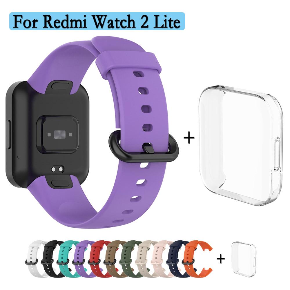 Для Redmi Watch 2 Lite Силиконовый ремешок+чехол Ремешок для часов с черной/одноцветной застежкой Наручный браслет и прозрачный корпус для часов