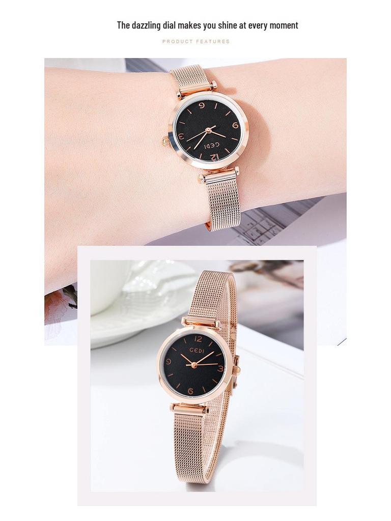 Gedi Women's Minimalist Stainless Steel Mesh Band Waterproof Quartz Watch