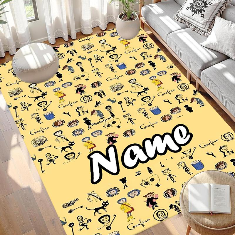 Custom Name Personalized Coraline Print Carpet, Versatile Home Decor Rug, for Playroom, Apartment, Balcony, Entryway, Hallway Gift
