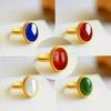 Ethnic Oval Gemstone Sand Gold Adjustable Ring For Women
