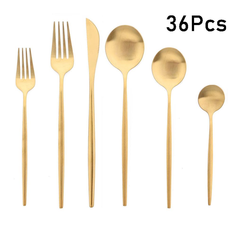 30/36Pcs Matte Gold Dinnerware Set Stainless Steel Knife Fork Spoon Dinner Cutlery Set Western Tableware Set Dessert Spoon