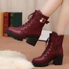 Autumn Winter Platform Lace Up Women Mid Calf Boots Thick High Heel Fashion Short Boots High Heel Leather Botas for Women D376