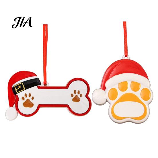 Durable Resin Holiday Ornament Christmas Ornament, Cute Cat Paw/Bone Shaped Xmas Tree Hanging Decoration Red Riding Hood Decor with Santa Hat