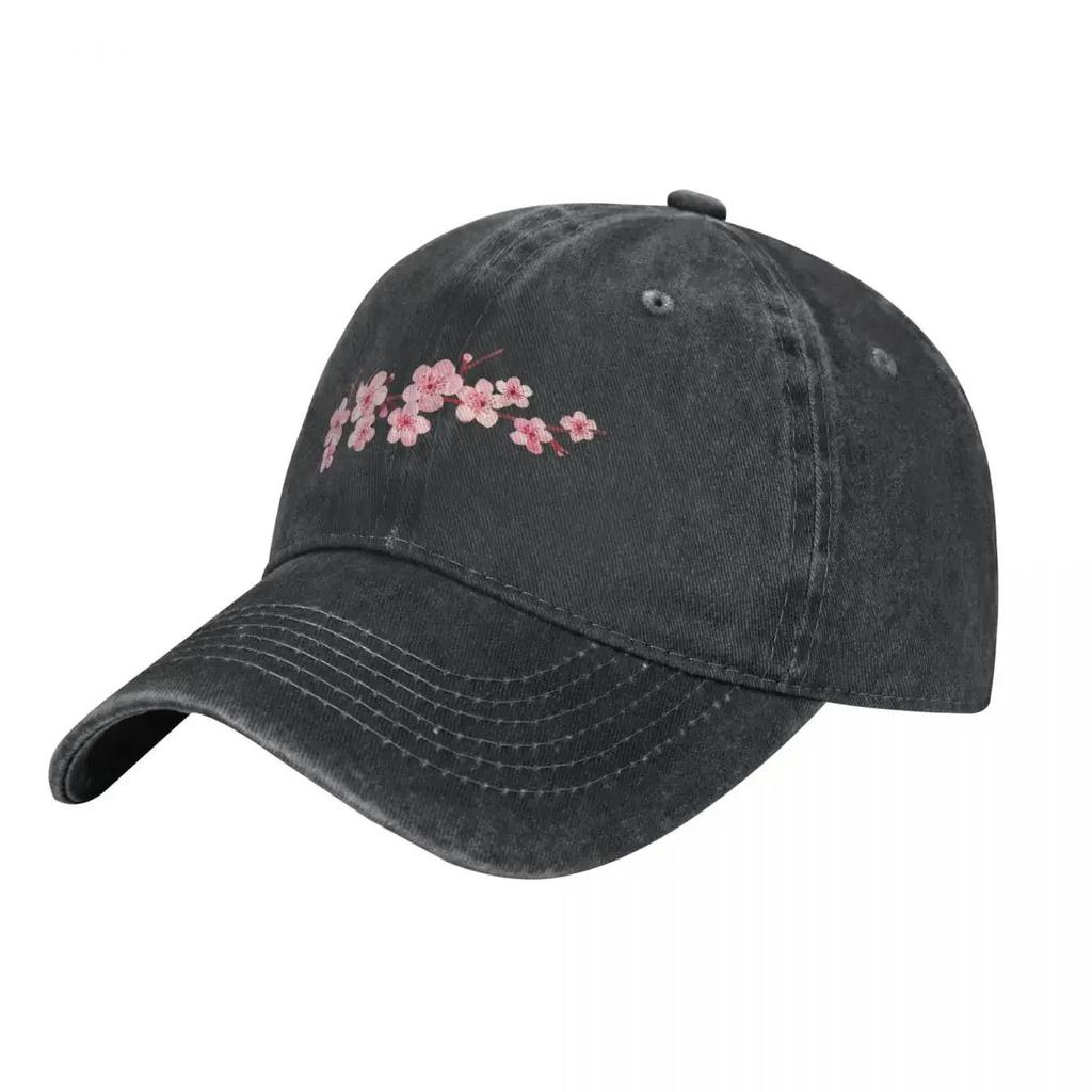 Джинсовая бейсболка с цветочным принтом цвета 'Цветок вишни' Повседневная Регулируемая Унисекс Хлопковая шляпа