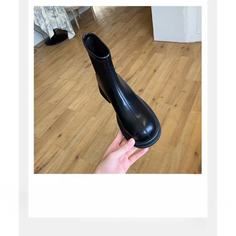 Foreign Skinny Boots Women's Short Boots Black Autumn and Winter Round Head Boots Thick-soled Martin Boots Thick Heel Elastic Single Boots
