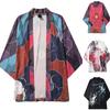 Men's Casual Loose Open Front 3/4 Sleeve Japanese Style Print Cover Up Cardigan