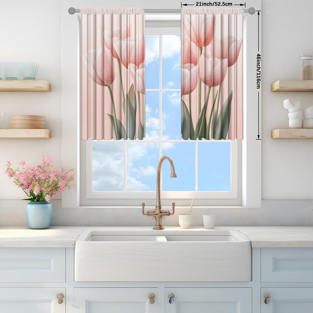 2 Piece Pink Tulip Curtains for Family and Friends   Sunshade and Privacy-protecting Pole-style Curtains