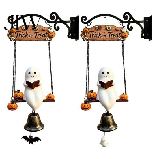 Unique Holiday Gift for Home Halloween Swing Ghost Doorbell, with Pumpkins Decor, Gothic Style Trick Entryway Welcome Sign or Treat Sign, Farmhouse