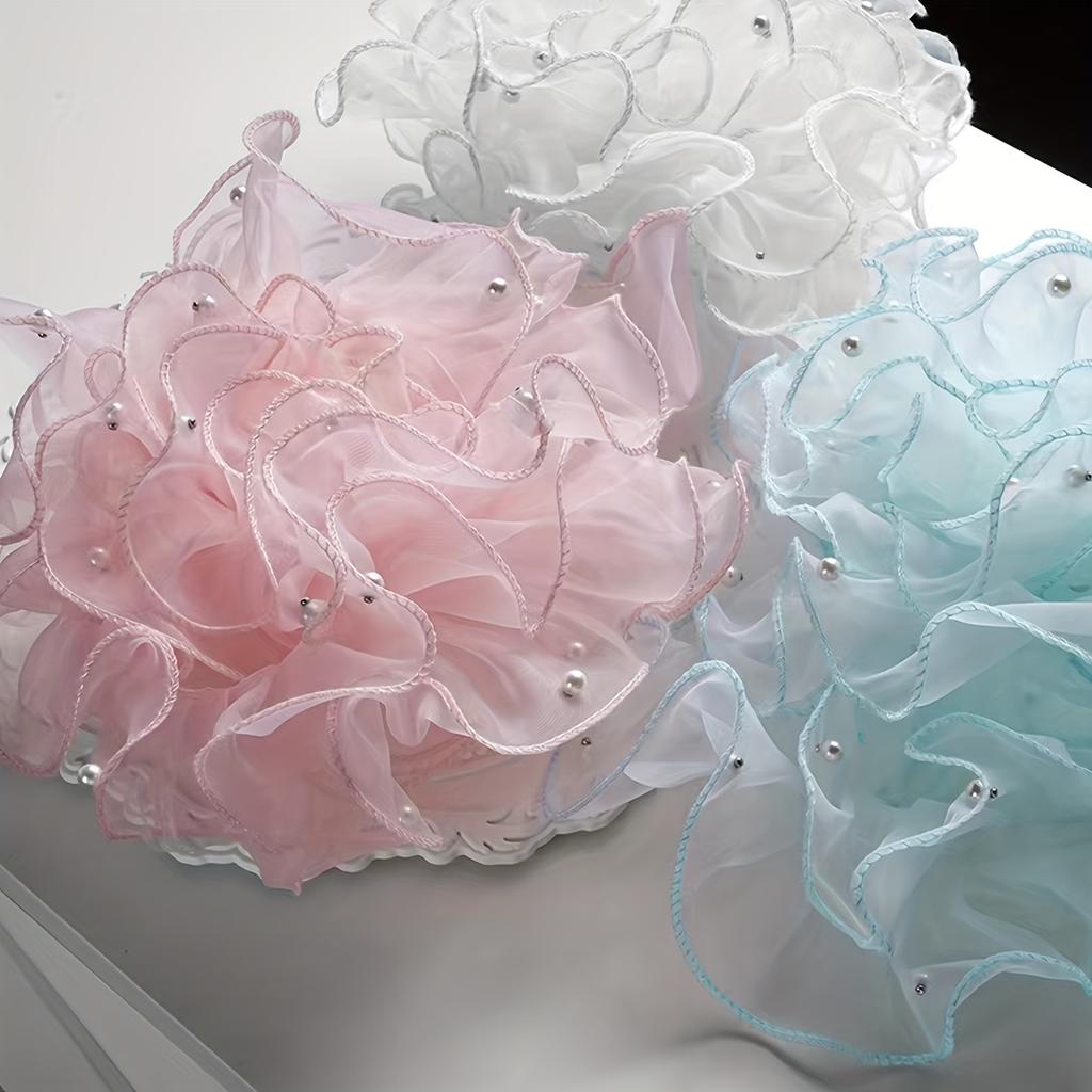 Кружевная лента из снежной пряжи 1 рулон 12 см Плотная плиссированная с бусинами Кружевная лента из снежной пряжи Лента для цветочной упаковки Лента для букета Блестящая жемчужная волнистая лента 1 м