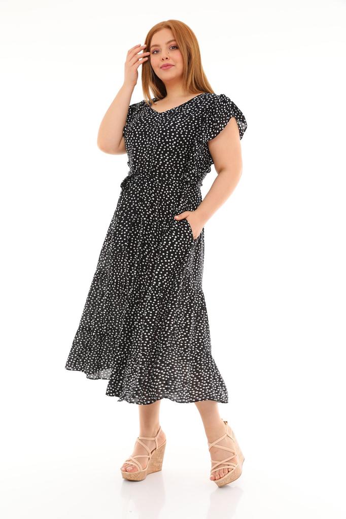 Женское платье большого размера, длинное вискозное платье с воланами, рукавами и круглым вырезом, поясом и цветочным узором