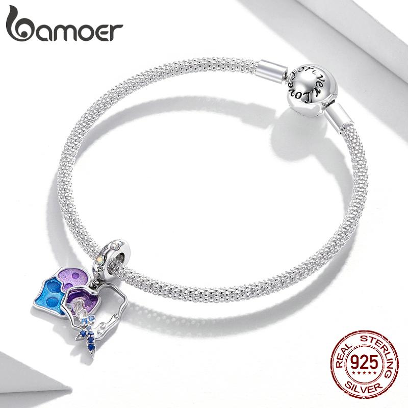 BAMOER стерлингового серебра 925 пробы, эмаль, морская жизнь, подвеска-подвеска в виде русалки, подходит для оригинального браслета 3 мм