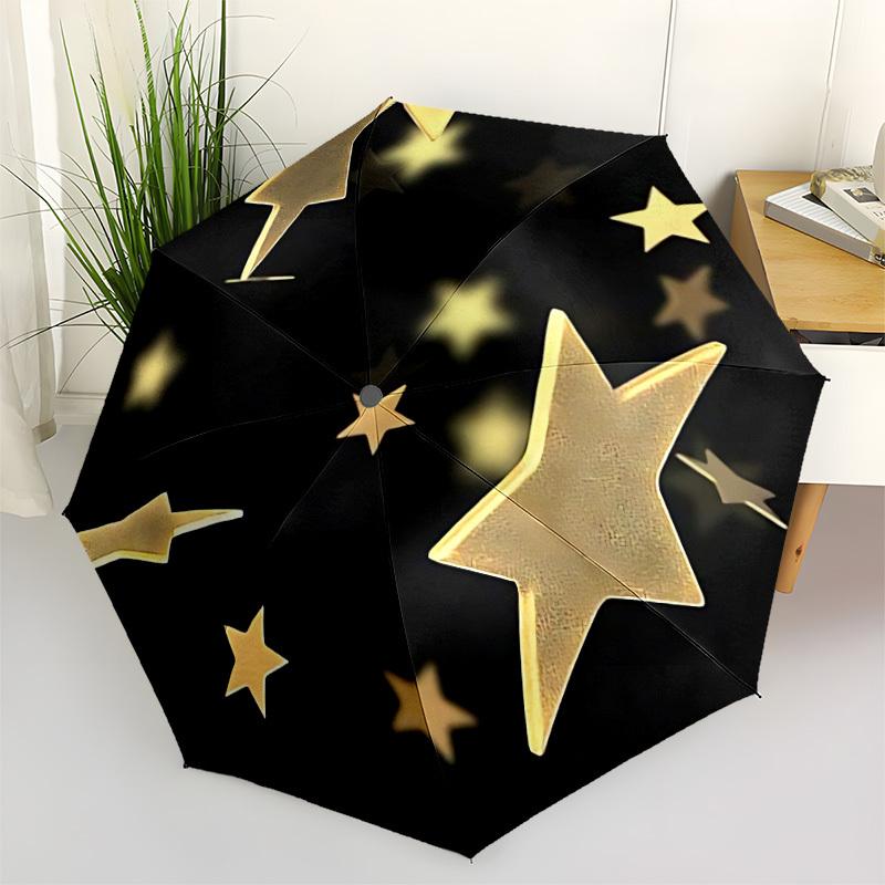 1pc Golden Stars Automatic Folding Umbrella - Portable Collapsible Design, 8-Rib Iron Frame, Durable Fabric yy251125131