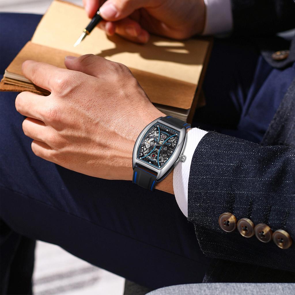 2023 New Square Forsining Men's Fashion Motorcycle Street Tide Men's Hollow Automatic Mechanical Watch Montre Homme