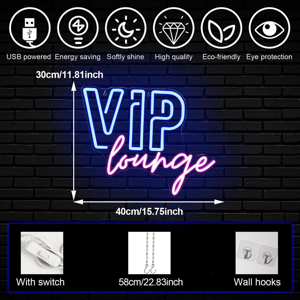 VIP Lounge Neon Signs Lights Led 5V USB Powered Wall Art Hanging Decor Neon Lamp for Business Club Bar Party VIP Room Birthday