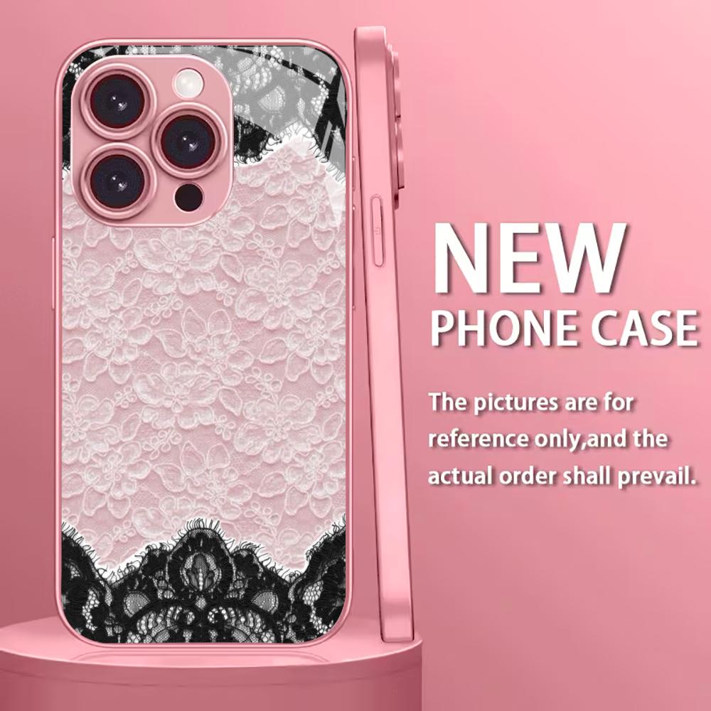 Классический розово-черный кружевной чехол для телефона для iphone 17 чехол для iphone 17 pro max чехол Стекло для iPhone 17 16 15 14 13 12pm Pro P