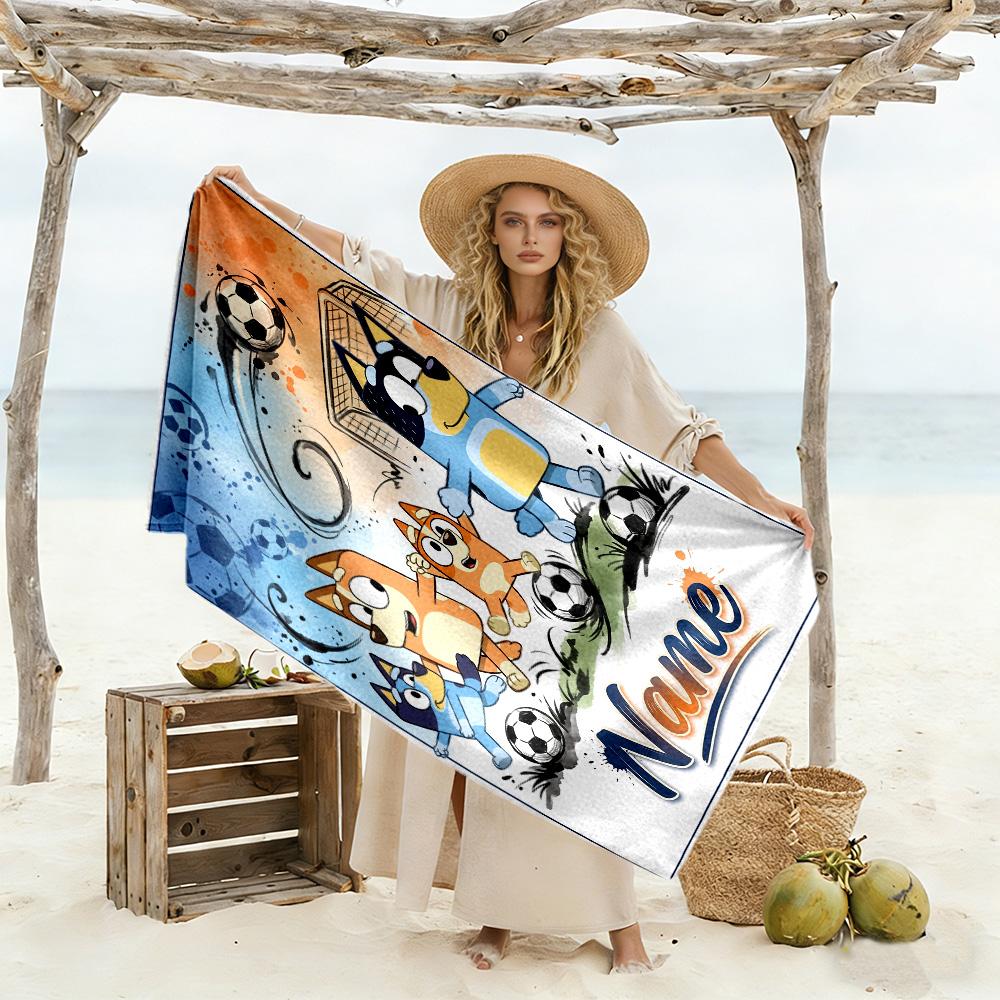 Soccer Stars Adventure Customizable Name Beach Towel Super Soft Microfiber Quickdry Fabric