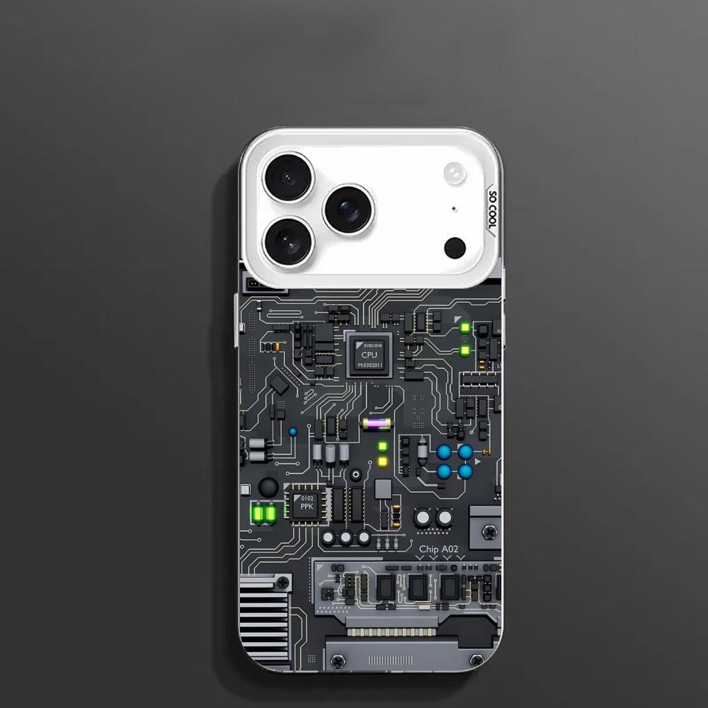 Черный чехол для телефона с печатной платой для iPhone17 16 15 14 13 12 11 Pro/ Max/Plus ударопрочная задняя крышка защита от отпечатков пальцев