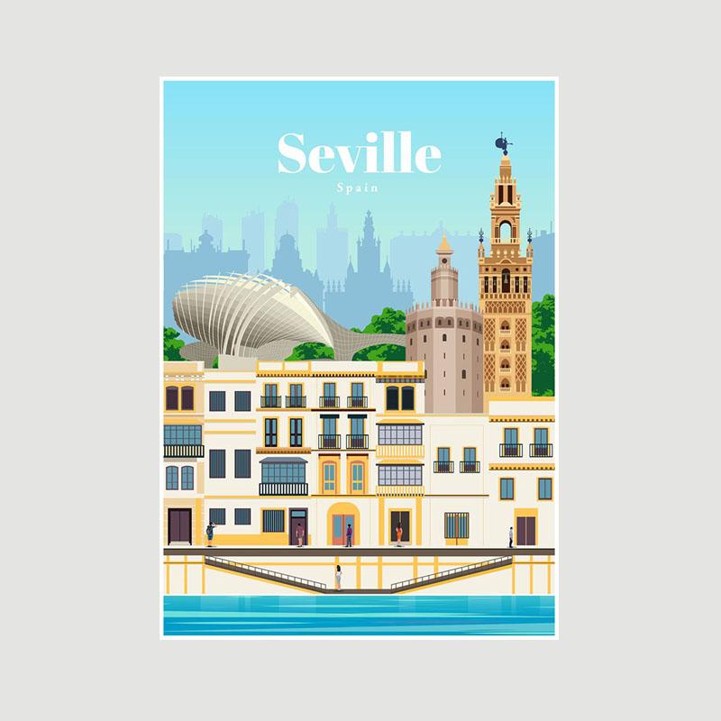 White Paper Cartoon City Landscape Poster Mural London Paris Travel Cities Prints Bedroom Decoration Painting Funny Abstract Wall Art Decor