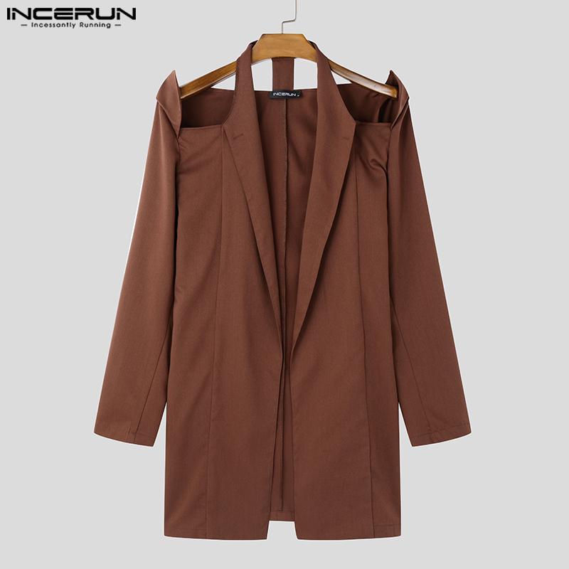 INCERUN Мужские весенние пальто с открытыми плечами и длинным рукавом, блейзер