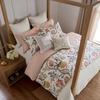 Floral Dusty Rose Quilt Set - Twin Size with Standard Sham - Ochre, Blue, Green, Brown Tones - Bedding Ensemble