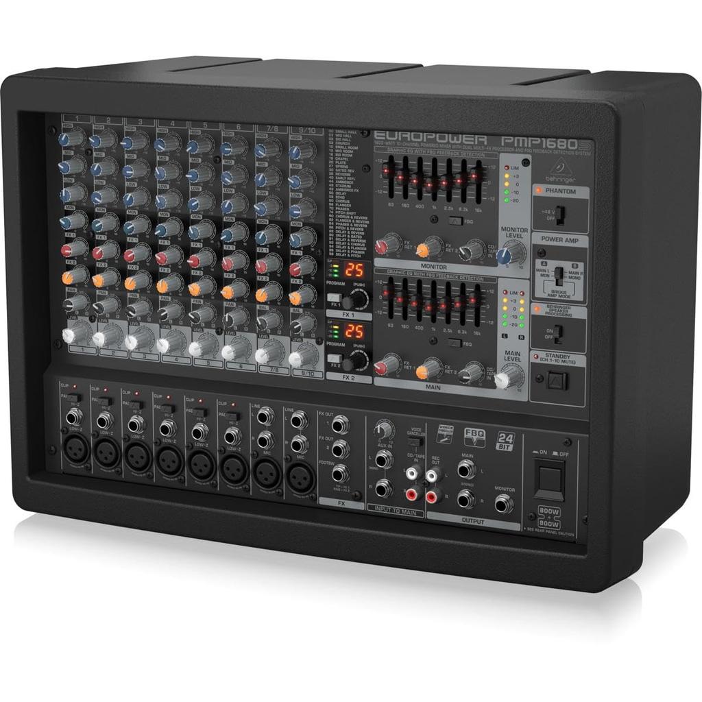 Behringer Powered Mixer Up to 2 x 800W High Quality Mic Preamp Ultra Lightweight with FX PMP1680S