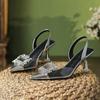 Women's Shoes 2024 Fashion Closed Toe Women's Sandals Slip On Dress Sandals Women Crystal Pointed Toe Thin Heel Ladies Shoes