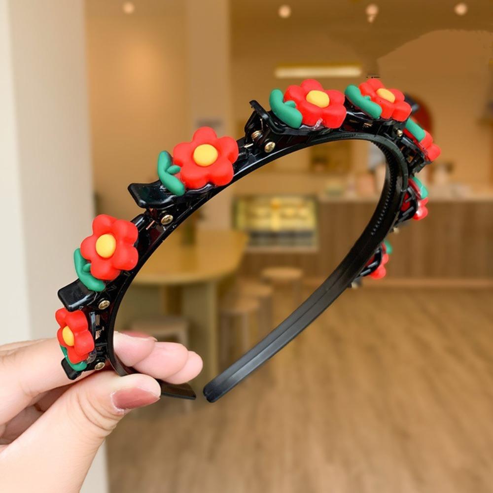 Braided Double Bangs Hairpin Hairband Colorful Flower Kids Teeth Headband  Headwear