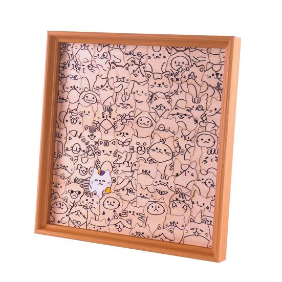 Cartoon Cat Wooden Coloring Puzzle Kit with Photo Frame Marker Pens DIY Hand-Painted Irregular Jigsaw Puzzle Toy Decoration Ornament