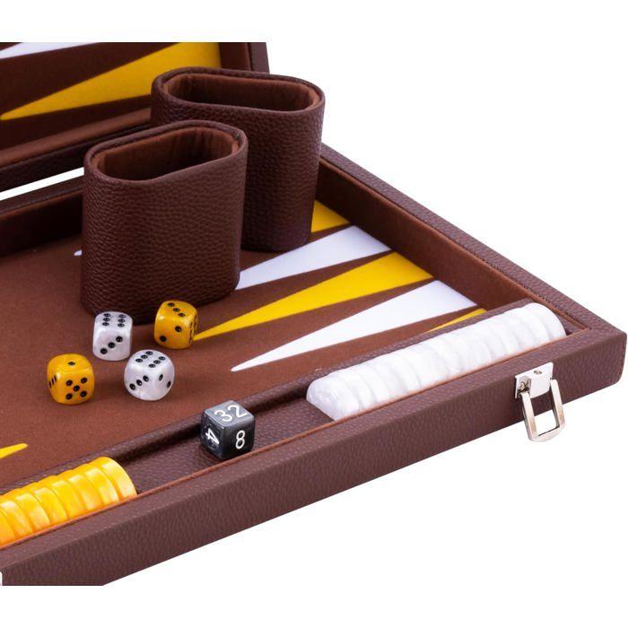 Backgammon de luxe 15 pouces- 38 cm - accessoires nacrés - marron