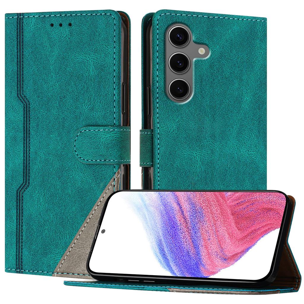 For Samsung Galaxy S25+ Leather Case Triangle Patchwork Wallet Stand Shockproof Phone Cover