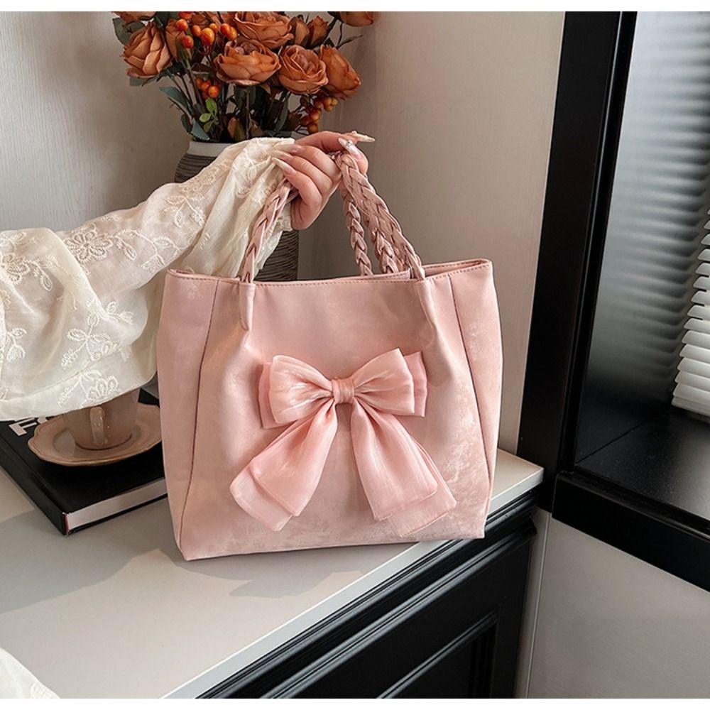 Однотонная сумка-тоут с бантом, милая сумка под мышкой