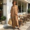 Casual Dress Summer Maxi for Women, V-Neck Oversized Boho Long Women Dress, Sleeve Button Up Vacation Sundress with Pockets Party