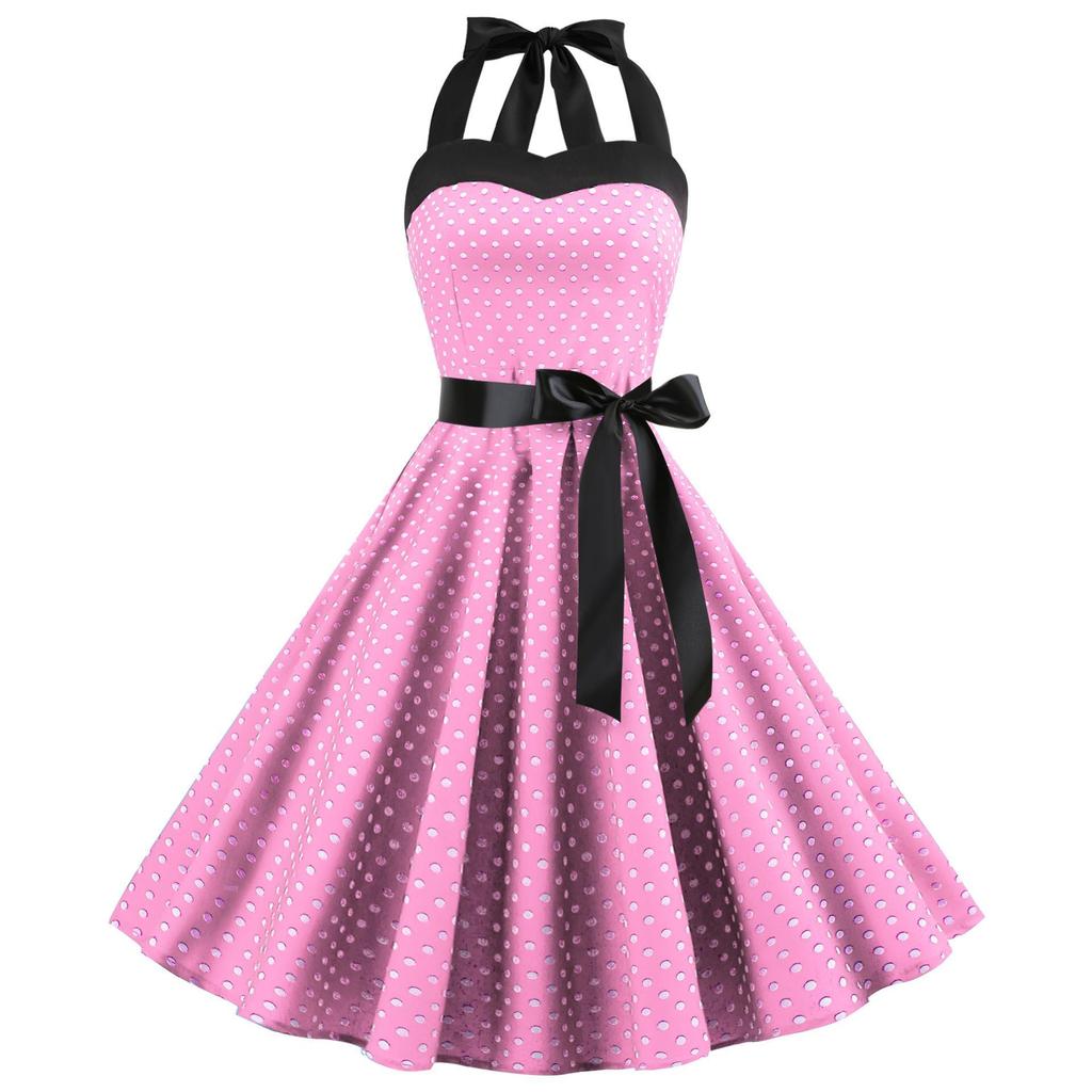 European & American Polka Dot Halter Dress: Retro Tube Top, Slim Waist, Big Swing Skirt
