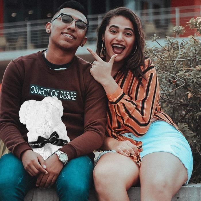 Décoration Artificielle - Rose Ourson - 25cm - Blanc - PE - Cadeau Anniversaire Saint Valentin